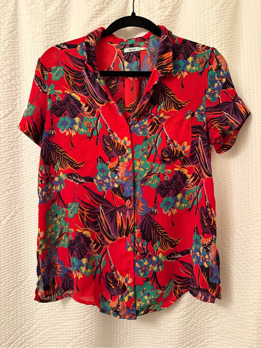 Kimchi Blue Graphic Floral Button Vacation Resort Shirt Sz M Urban Outfitters